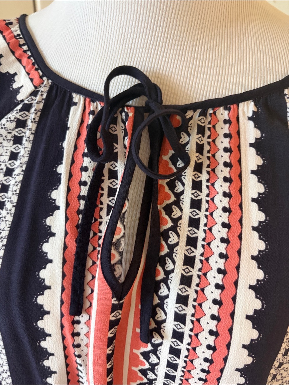 Sanctuary Women’s Boho Stripe Peasant Blouse in Coral, Black & White - Picture 4 of 8